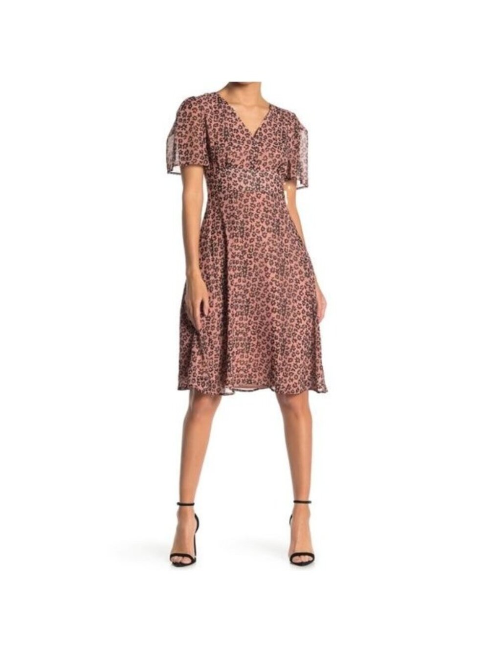 Alexia Admor A Line Dress Floral Button Front V-Neck Short Sleeve Brown 8